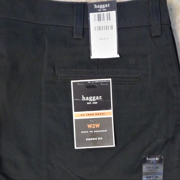 Haggar Mens Black Chino Pants Classic Fit W2W - Picture 2 of 7